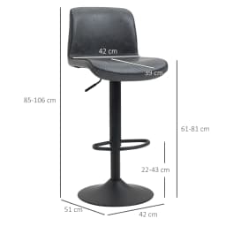 HOMCOM Retro Barstools Set of 2 PU Leather Adjustable Height Swivel Bar Chairs