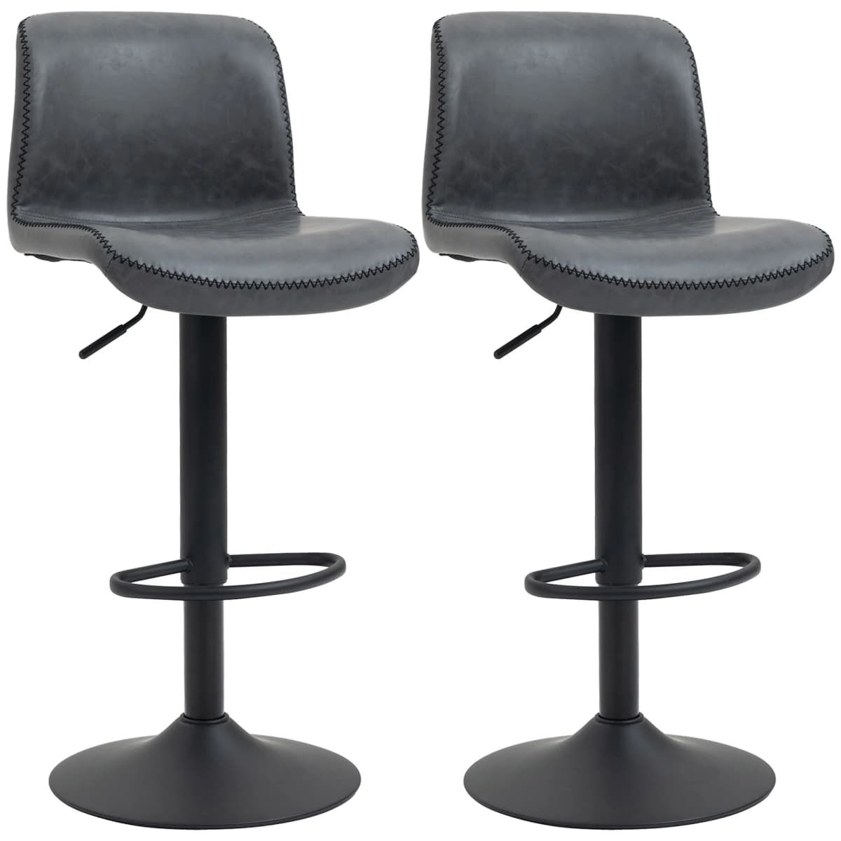 HOMCOM Retro Barstools Set of 2 PU Leather Adjustable Height Swivel Bar Chairs