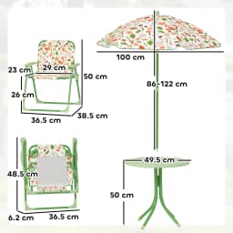 AIYAPLAY Kids Garden Table and Chair Set, Outdoor Patio Set w/ Parasol Green