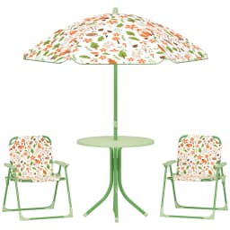 AIYAPLAY Kids Garden Table and Chair Set, Outdoor Patio Set w/ Parasol Green