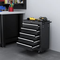 HOMCOM 5-Drawer Tool Chest Steel Lockable Tool Storage Cabinet w/ Wheels Black