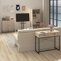 HOMCOM Embossed Arrow Storage Cabinet w/ Adjustable Shelf Metal Frame Handles