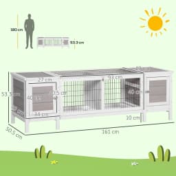 PawHut Rabbit Hutch Separable Guinea Pig Cage Bunny Run w/ Slide Out Tray - Grey