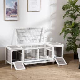PawHut Rabbit Hutch Separable Guinea Pig Cage Bunny Run w/ Slide Out Tray - Grey