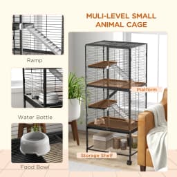 PawHut Ferret Cage 136cm Rolling Small Animal Cage w/ 3 Doors, Storage Shelf