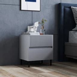 HOMCOM Bedside Table with 2 Drawers and Steel Legs for Bedroom, Grey