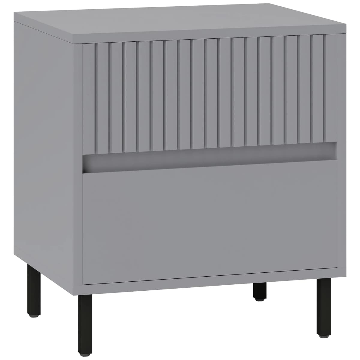 HOMCOM Bedside Table with 2 Drawers and Steel Legs for Bedroom, Grey