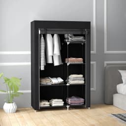 HOMCOM Fabric Wardrobe w/ Shelves Hanging Rail Foldable Closets