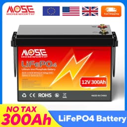 MOSEWORTH 12V 300Ah LiFePO4 Battery Pack with 200A BMS Lithium Iron Phosphate Batteries 8000+ Cycles For Solar RV Campers