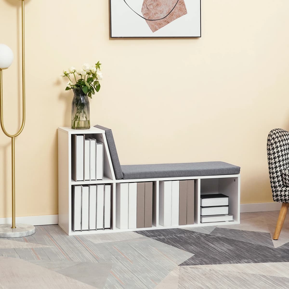 HOMCOM 2 Tier Bookcase w/ Removable Cushions Storage Cabinet for Living Room