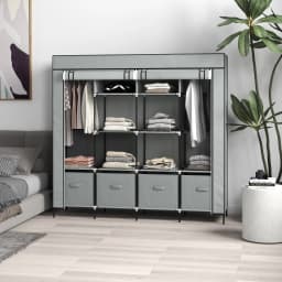 HOMCOM Fabric Wardrobe w/ 12 Shelves 2 Hanging Rails Foldable Closets
