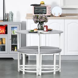 HOMCOM Modern Round Dining Table Set with 4 Upholstered Stools for Dining Room