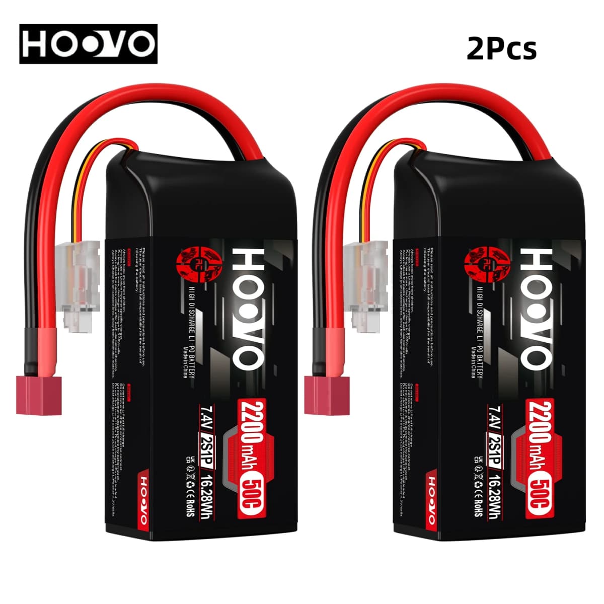 2Pcs HOOVO 2S 7.4 V 2200 mAh 50C RC Lipo Battery T Plug Soft Case Short Pack RC Battery for 1:16 RC Car RC Helicopter Airplane