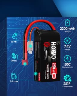 2Pcs HOOVO 2S 7.4 V 2200 mAh 50C RC Lipo Battery T Plug Soft Case Short Pack RC Battery for 1:16 RC Car RC Helicopter Airplane