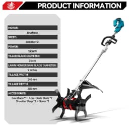 ONEVAN Brushless 2in1 Electric Tiller Cultivator Rototiller Cordless 9inch Lawn Mower Garden Tool For Makita 18V Battery Pin