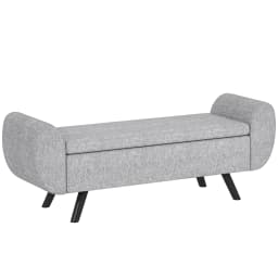 HOMCOM Storage Ottoman with Armrest, Upholstered Linen Storage Bench