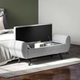 HOMCOM Storage Ottoman with Armrest, Upholstered Linen Storage Bench