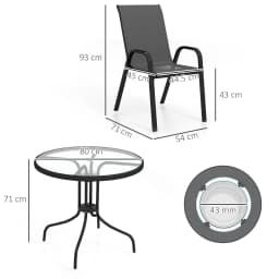 Outsunny 5 Pieces Garden Table and Chairs, 4 Seater Garden Furniture Set with High Back Stackable Chairs and Glass Top Table