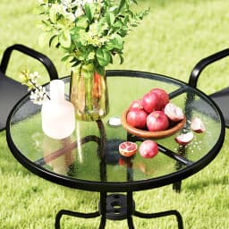 Outsunny 5 Pieces Garden Table and Chairs, 4 Seater Garden Furniture Set with High Back Stackable Chairs and Glass Top Table
