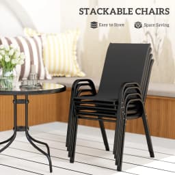 Outsunny 5 Pieces Garden Table and Chairs, 4 Seater Garden Furniture Set with High Back Stackable Chairs and Glass Top Table