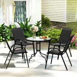 Outsunny 5 Pieces Garden Table and Chairs, 4 Seater Garden Furniture Set with High Back Stackable Chairs and Glass Top Table