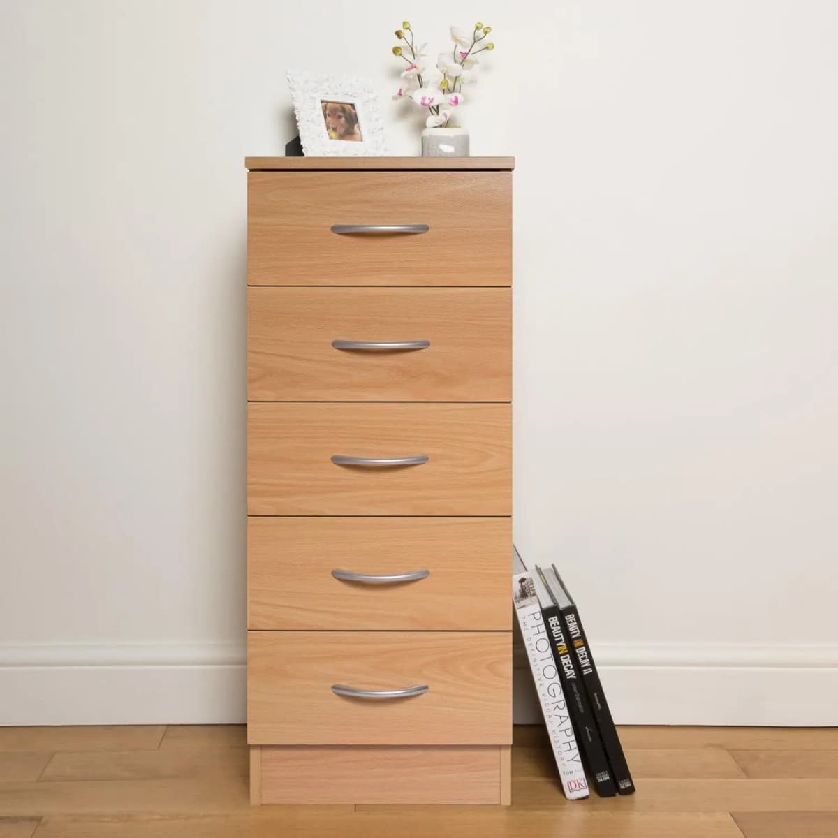 Home Treats Chest of Drawers - 5 Drawers Black Bedroom Wooden Furniture. Anti-Bowing Storage Organiser for Any Room