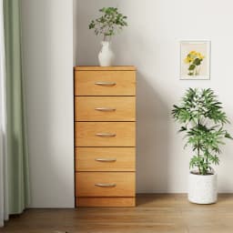 Home Treats Chest of Drawers - 5 Drawers Black Bedroom Wooden Furniture. Anti-Bowing Storage Organiser for Any Room
