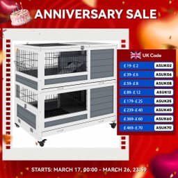 PawHut Double Deckers Indoor Rabbit Hutch w/ Feeding Trough, Slide-Out Trays