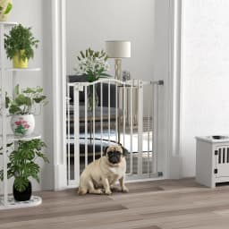 PawHut Adjustable Metal Pet Gate Safety Barrier w/ Auto-Close Door White