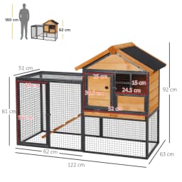PawHut Wood-metal Rabbit Hutch Elevated Pet House Outdoor 122 x 63 x 92cm