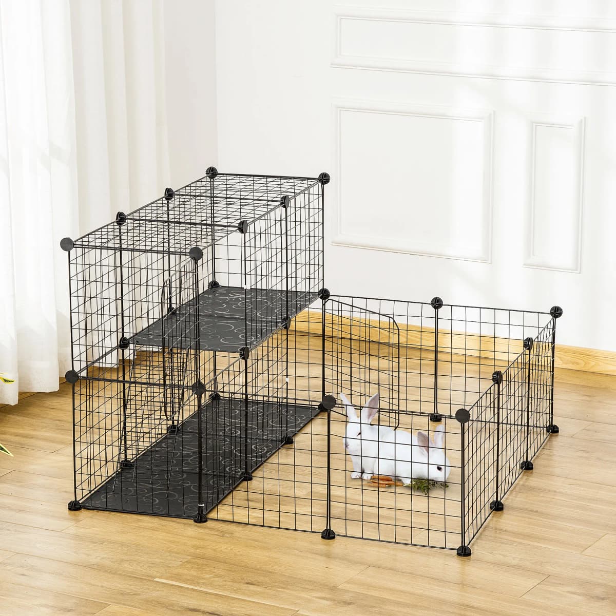 PawHut Pet Playpen DIY Small Animal Cage for Rabbit Ferret Chinchilla - Black