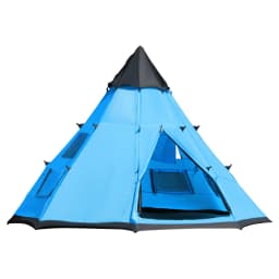 Outsunny 6 Men Tipi Tent, Camping Tent, Teepee Family Tent with Mesh Windows, Sewn-in Tent Floor, Two Doors and Carry Bag