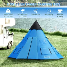 Outsunny 6 Men Tipi Tent, Camping Tent, Teepee Family Tent with Mesh Windows, Sewn-in Tent Floor, Two Doors and Carry Bag