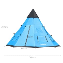 Outsunny 6 Men Tipi Tent, Camping Tent, Teepee Family Tent with Mesh Windows, Sewn-in Tent Floor, Two Doors and Carry Bag