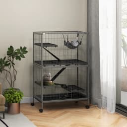 PawHut Small Animal Cage for Chinchilla Ferret Kitten on Wheels, Grey