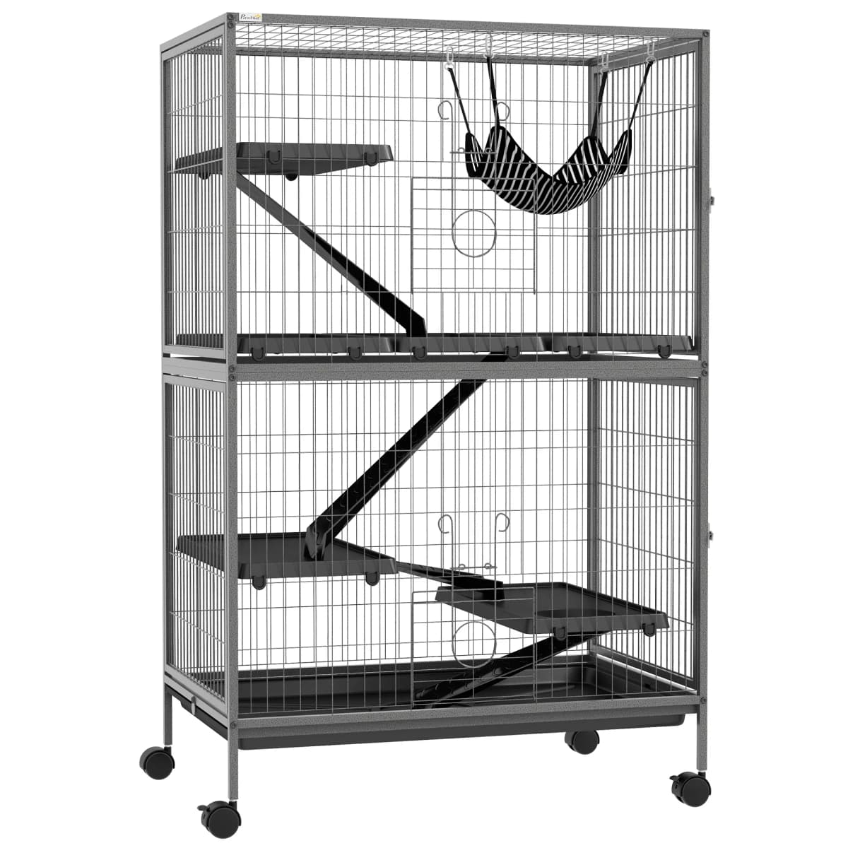 PawHut Small Animal Cage for Chinchilla Ferret Kitten on Wheels, Grey