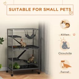PawHut Small Animal Cage for Chinchilla Ferret Kitten on Wheels, Grey