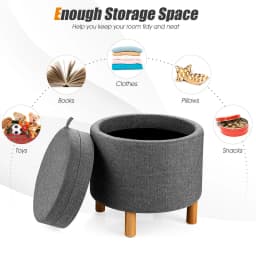 GOFLAME Round Storage Ottoman Accent Storing Footrest Tray Top Coffee Table-Grey