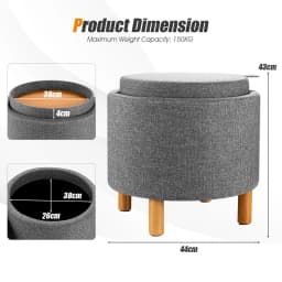 GOFLAME Round Storage Ottoman Accent Storing Footrest Tray Top Coffee Table-Grey