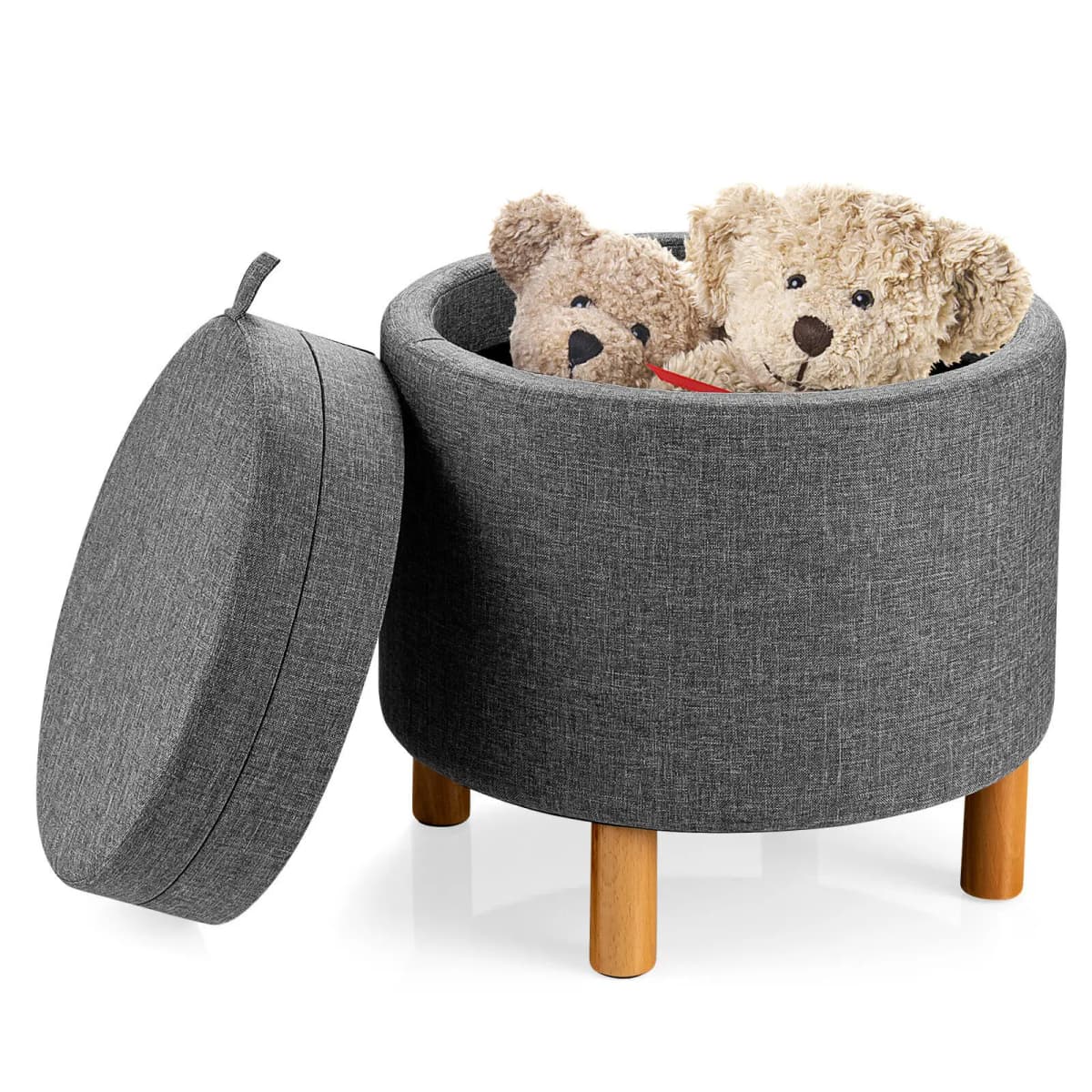 GOFLAME Round Storage Ottoman Accent Storing Footrest Tray Top Coffee Table-Grey