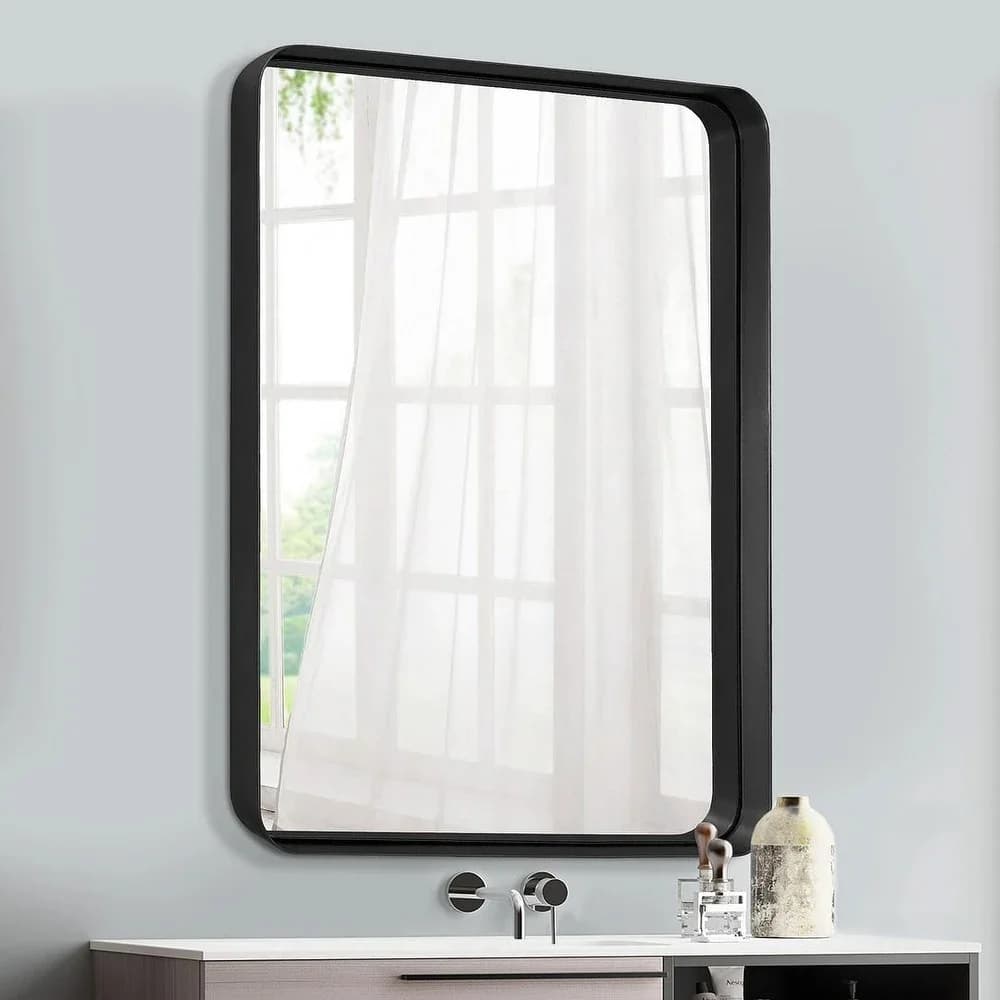 Modern simple rectangular black aluminum frame wall mounted mirror home bathroom decorative mirror