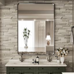 Modern simple rectangular black aluminum frame wall mounted mirror home bathroom decorative mirror