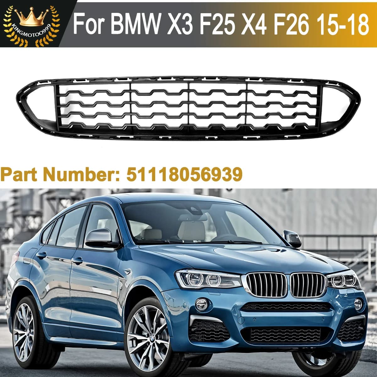 M Sport Front Lower Grille Black 51118056939 Replacement For BMW X3 F25 X4 F26 xDrive28i xDrive35i Racing Grill Air Mesh Grills