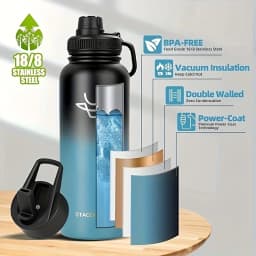 Double Vacuum Insulated Water Bottle – 950ml/1180ml Stainless Steel Travel Mug with Straw, Perfect for Biking, Hiking, Hallowee