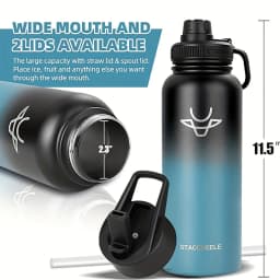 Double Vacuum Insulated Water Bottle – 950ml/1180ml Stainless Steel Travel Mug with Straw, Perfect for Biking, Hiking, Hallowee