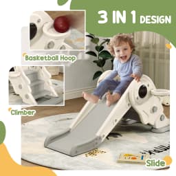 AIYAPLAY 3-in-1 Kids Slide with Basketball Hoop, Climber, Cream White