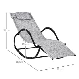 Outsunny Patio Texteline Rocking Lounge Chair, Zero Gravity Recliner Seat with Padded Pillow, Grey