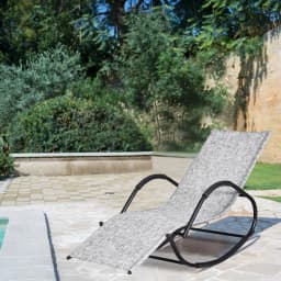Outsunny Patio Texteline Rocking Lounge Chair, Zero Gravity Recliner Seat with Padded Pillow, Grey