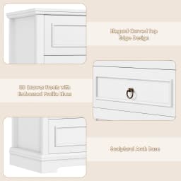 White dresser with 6 Drawers (131 cm high), wood grain wardrobe with bronze ring handles for bedroom
