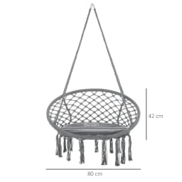 Outsunny Macrame Hanging Chair Swing Hammock for Indoor & Outdoor Use Grey